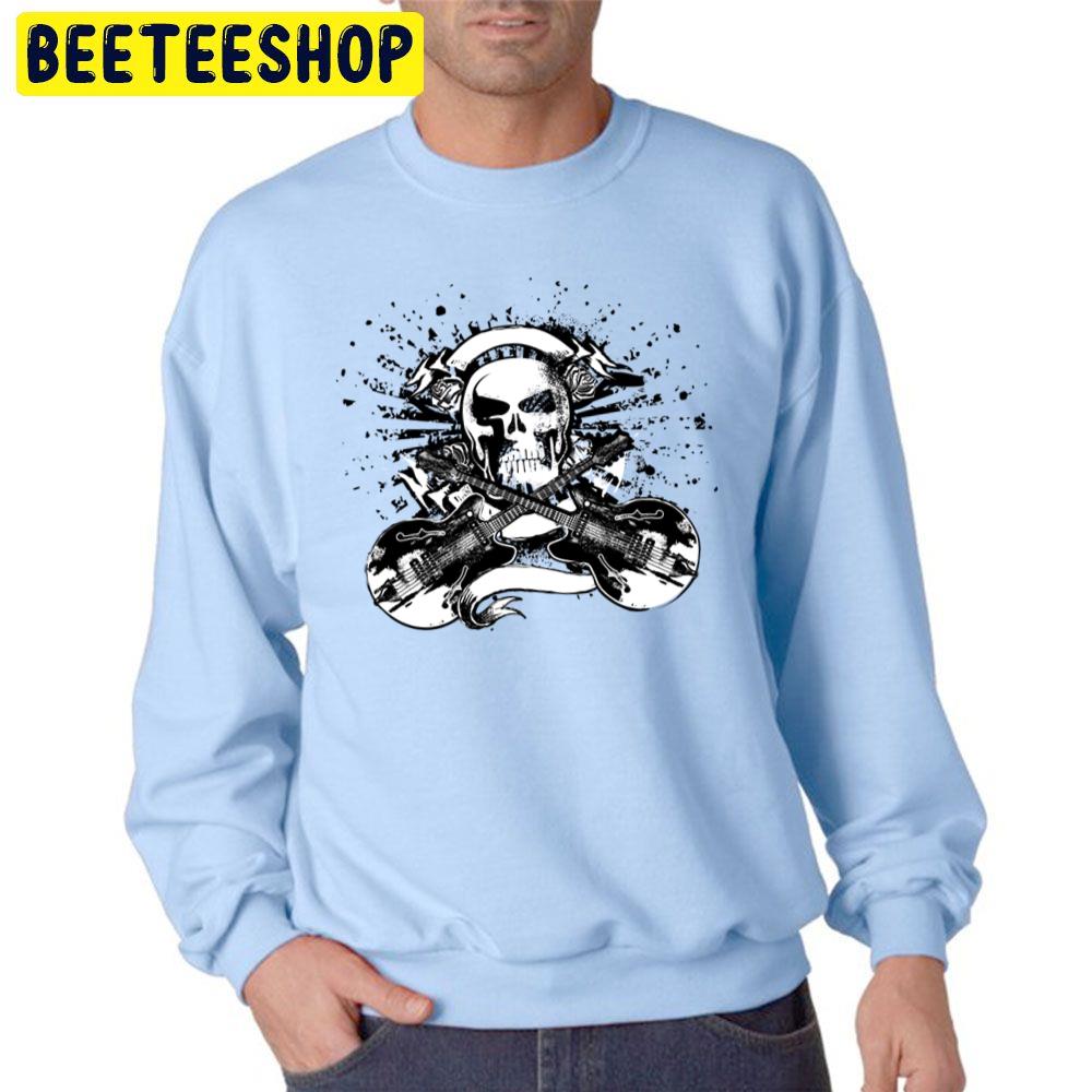 Black White Skull Guitar Art Trending Unisex Sweatshirt Black White Skull Guitar Art Trending Unisex Sweatshirt