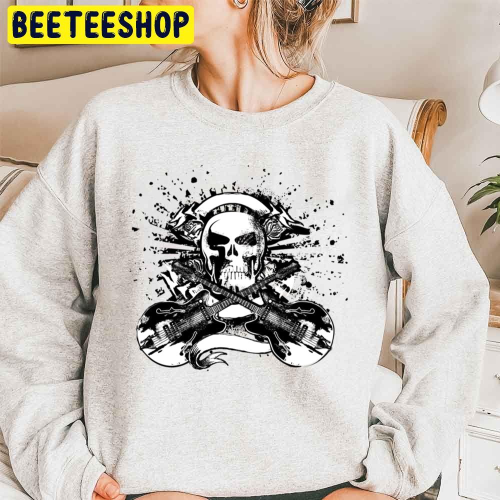 Black White Skull Guitar Art Trending Unisex Sweatshirt Black White Skull Guitar Art Trending Unisex Sweatshirt