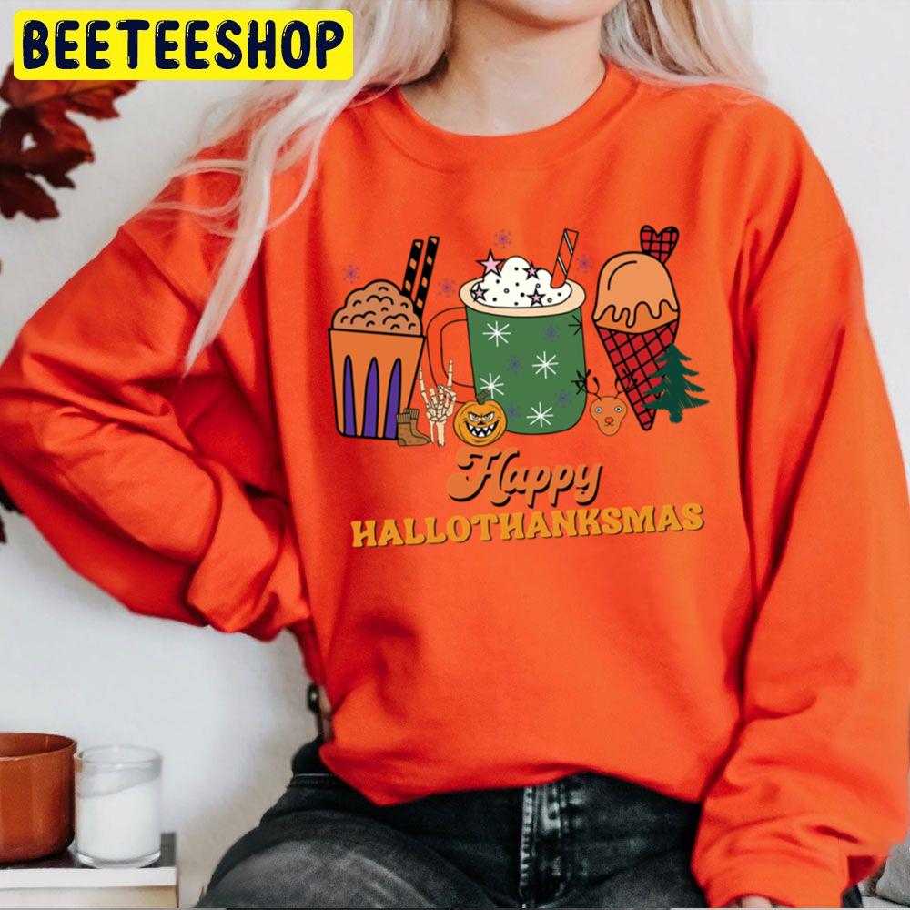 Cartoon Art Coffee Cup Happy Hallothanksmas Trending Unisex Sweatshirt Cartoon Art Coffee Cup Happy Hallothanksmas Trending Unisex Sweatshirt