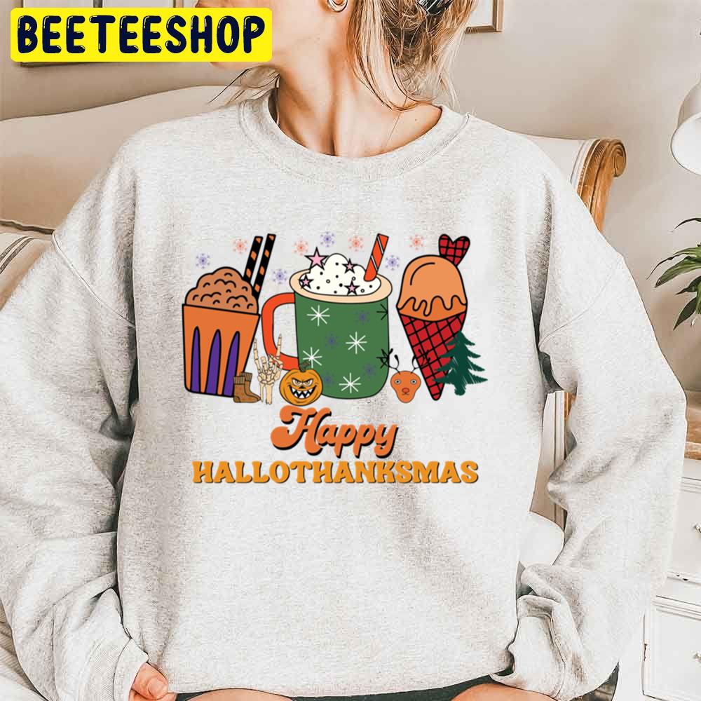 Cartoon Art Coffee Cup Happy Hallothanksmas Trending Unisex Sweatshirt Cartoon Art Coffee Cup Happy Hallothanksmas Trending Unisex Sweatshirt