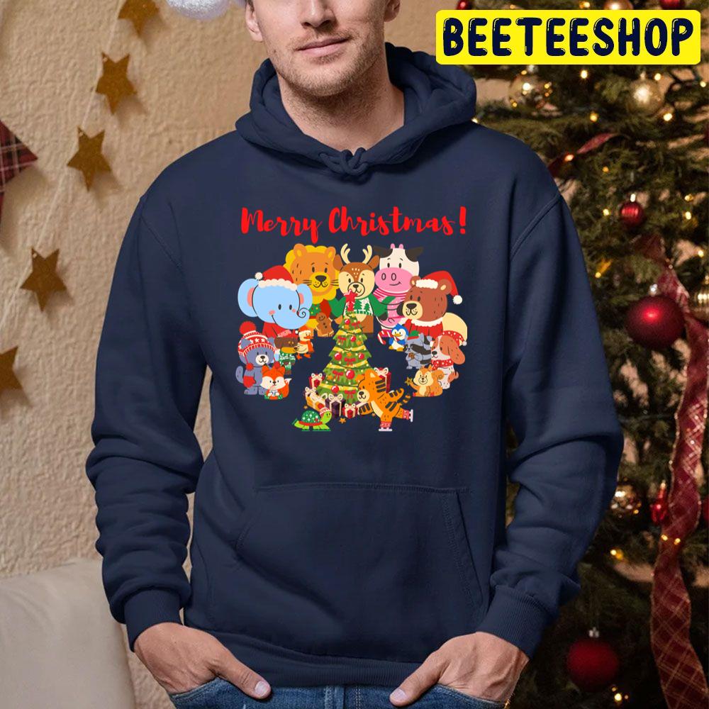 Christmas Fun With Animals Friends Trending Unisex Hoodie Christmas Fun With Animals Friends Trending Unisex Hoodie