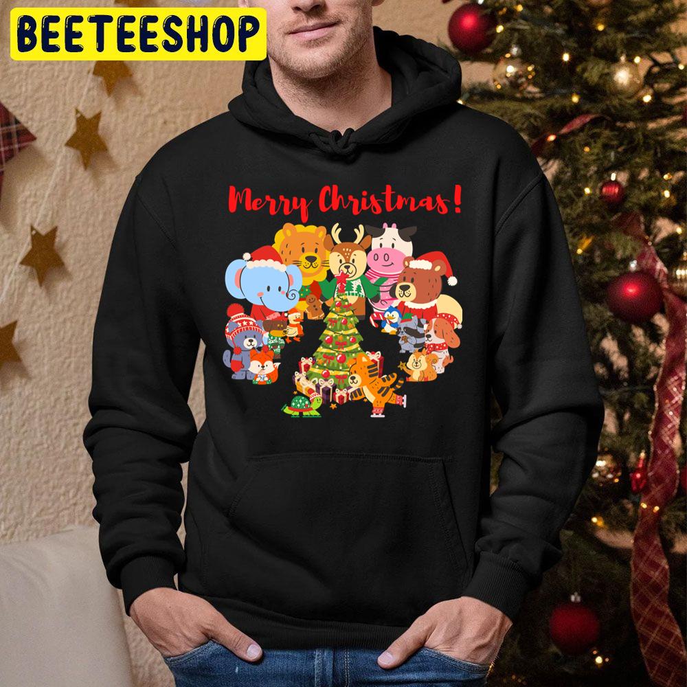 Christmas Fun With Animals Friends Trending Unisex Hoodie Christmas Fun With Animals Friends Trending Unisex Hoodie
