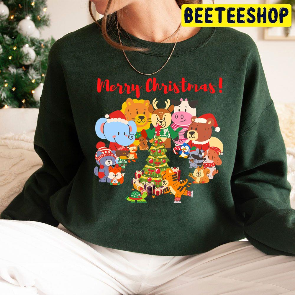 Christmas Fun With Animals Friends Trending Unisex Hoodie Christmas Fun With Animals Friends Trending Unisex Hoodie