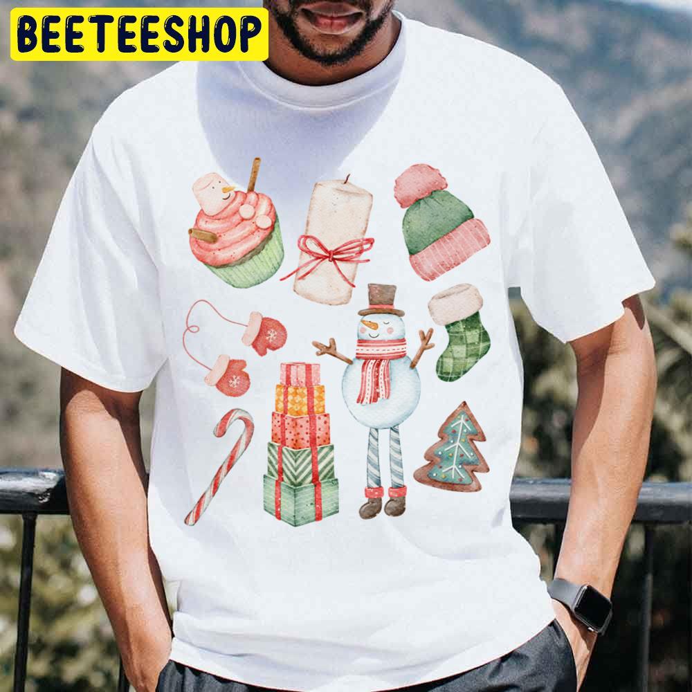 Christmas Snowman Gloves Candle Cookie Green Retro Vintage Pink Santa Claus Trending Unisex T Shirt Christmas Snowman Gloves Candle Cookie Green Retro Vintage Pink Santa Claus Trending Unisex T Shirt