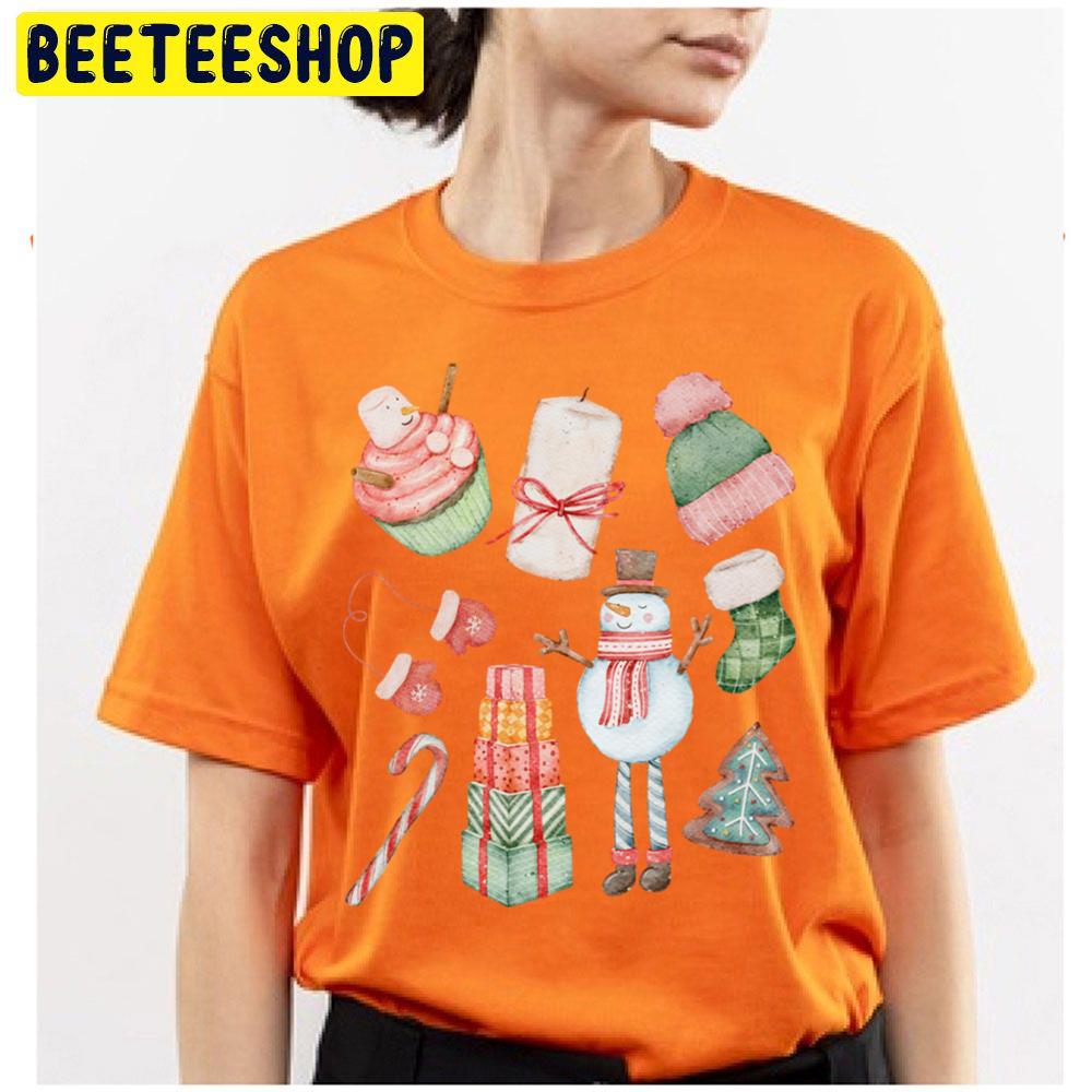 Christmas Snowman Gloves Candle Cookie Green Retro Vintage Pink Santa Claus Trending Unisex T Shirt Christmas Snowman Gloves Candle Cookie Green Retro Vintage Pink Santa Claus Trending Unisex T Shirt