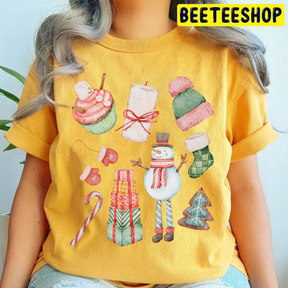 Christmas Snowman Gloves Candle Cookie Green Retro Vintage Pink Santa Claus Trending Unisex T Shirt Christmas Snowman Gloves Candle Cookie Green Retro Vintage Pink Santa Claus Trending Unisex T Shirt