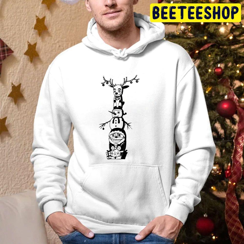 Christmas Totem Pole Santa Snowman And Reindeer Trending Unisex Hoodie Christmas Totem Pole Santa Snowman And Reindeer Trending Unisex Hoodie