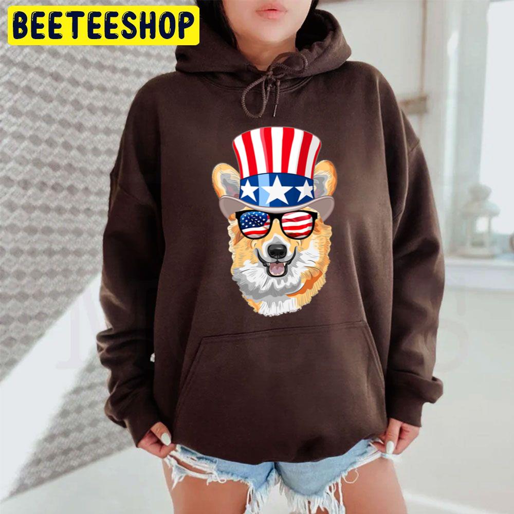 Corgi American Flag Hat Glasses 4th Of July Welsh Dog Trending Unisex Hoodie Corgi American Flag Hat Glasses 4th Of July Welsh Dog Trending Unisex Hoodie