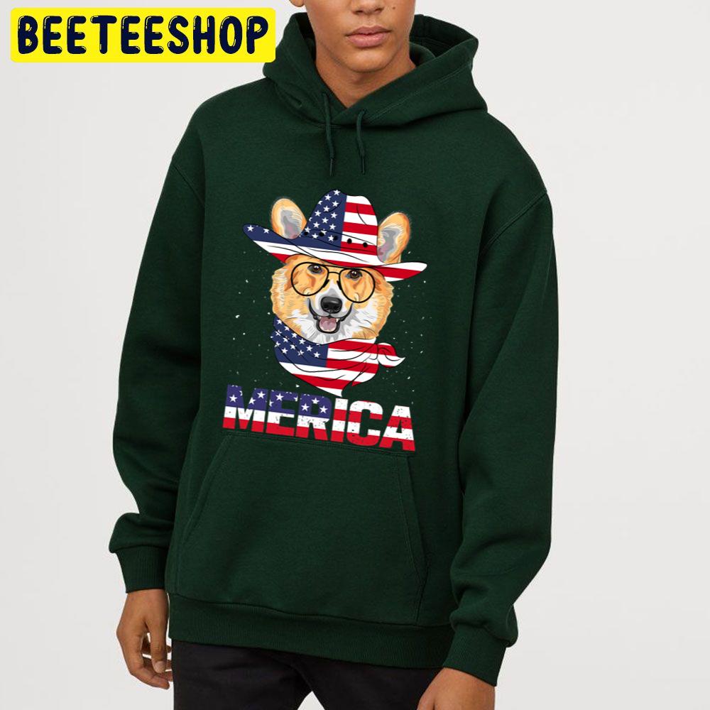 Corgi Merica Dog American Usa Flag Distressed Trending Unisex Hoodie Corgi Merica Dog American Usa Flag Distressed Trending Unisex Hoodie