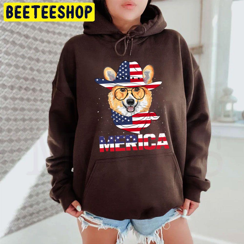 Corgi Merica Dog American Usa Flag Distressed Trending Unisex Hoodie Corgi Merica Dog American Usa Flag Distressed Trending Unisex Hoodie