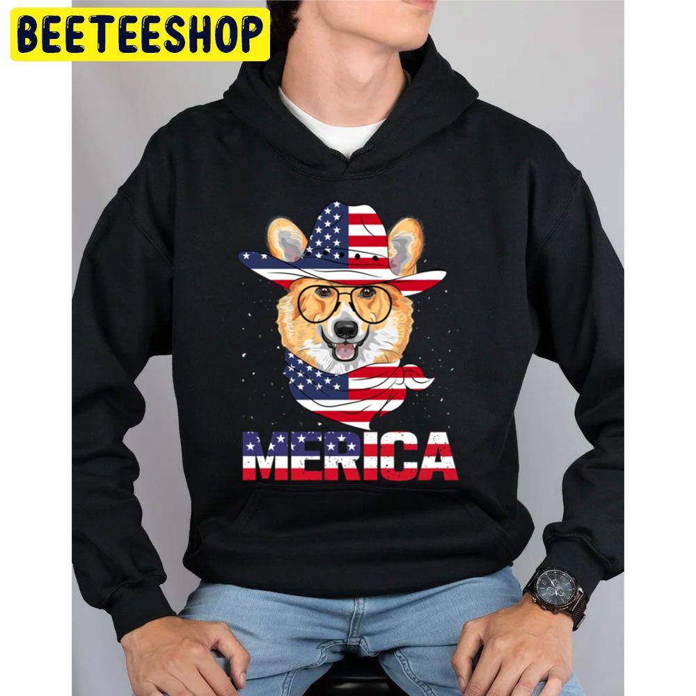 Corgi Merica Dog American Usa Flag Distressed Trending Unisex Hoodie Corgi Merica Dog American Usa Flag Distressed Trending Unisex Hoodie