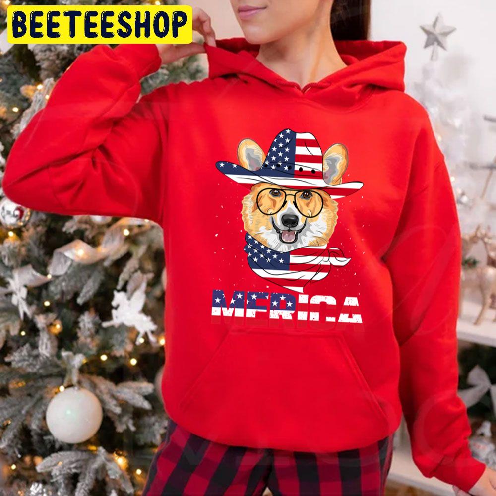 Corgi Merica Dog American Usa Flag Distressed Trending Unisex Hoodie Corgi Merica Dog American Usa Flag Distressed Trending Unisex Hoodie