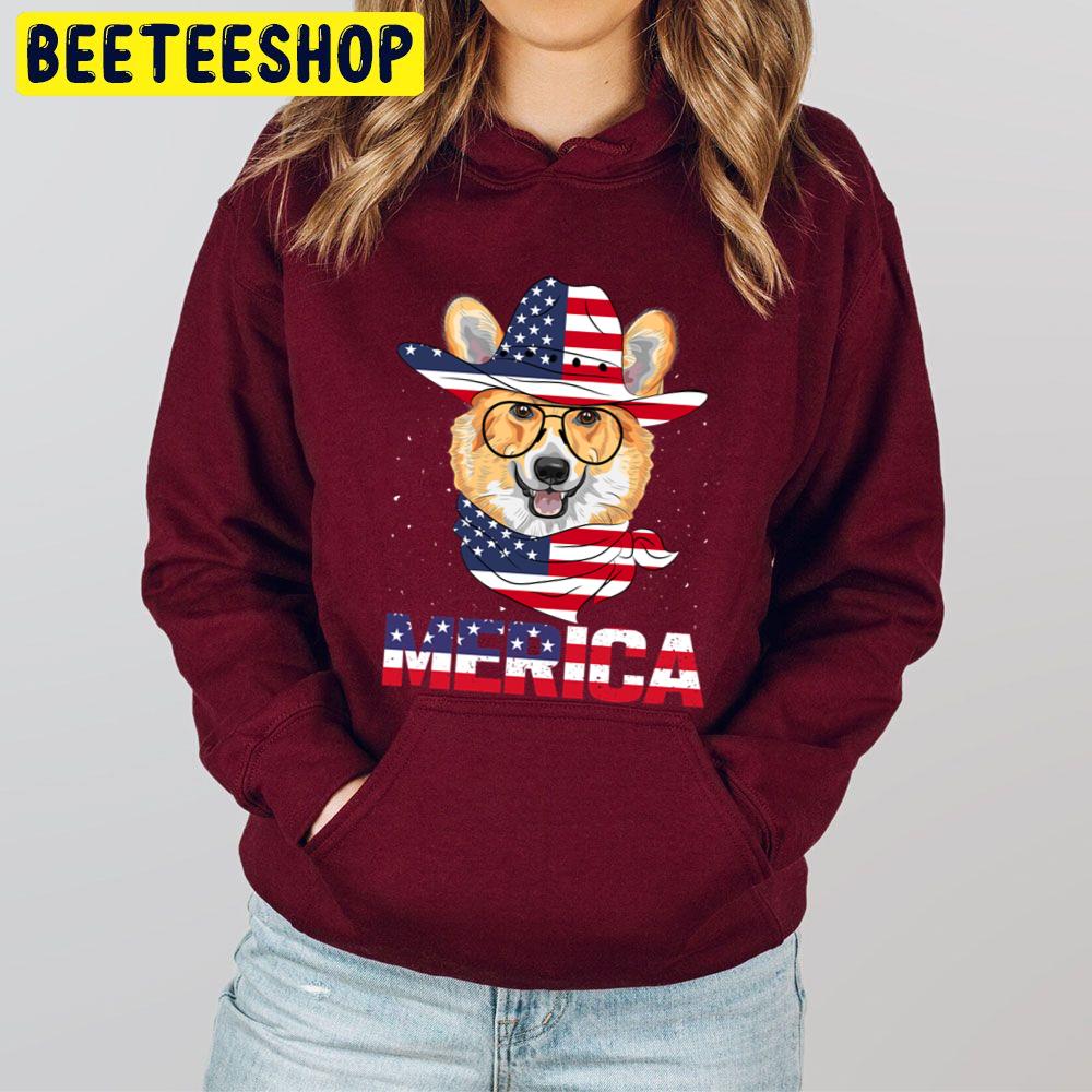 Corgi Merica Dog American Usa Flag Distressed Trending Unisex Hoodie Corgi Merica Dog American Usa Flag Distressed Trending Unisex Hoodie