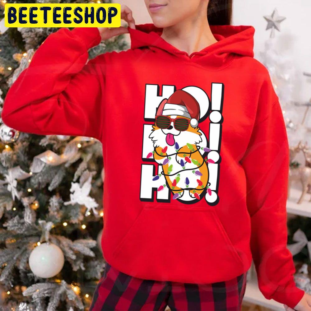 Cute And Witty Corgi Wrapped In Christmas Lights Wearing Santa Hat And Sunglasses Ho Ho Ho Trending Unisex Hoodie Cute And Witty Corgi Wrapped In Christmas Lights Wearing Santa Hat And Sunglasses Ho Ho Ho Trending Unisex Hoodie