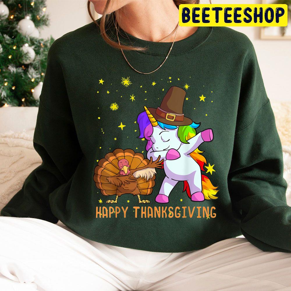 Cute Unicorn And Turley Dabbing Thanksgiving Trending Unisex Hoodie Cute Unicorn And Turley Dabbing Thanksgiving Trending Unisex Hoodie