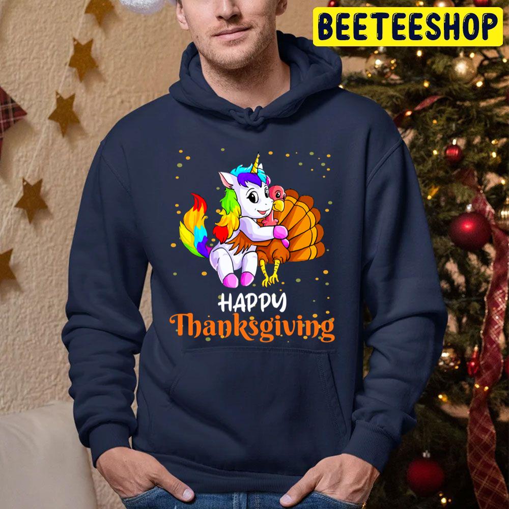 Cute Unicorn Hugs Turkey Happy Thanksgiving Day Trending Unisex Hoodie Cute Unicorn Hugs Turkey Happy Thanksgiving Day Trending Unisex Hoodie