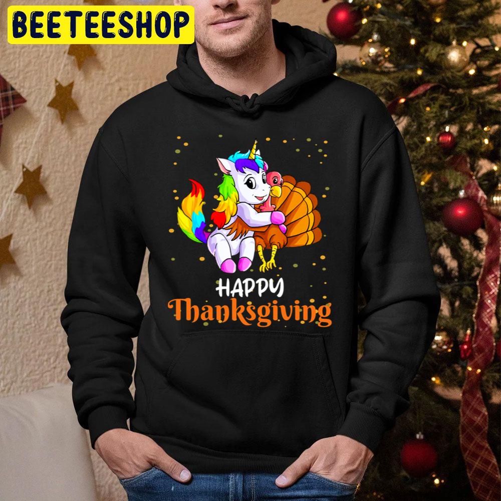 Cute Unicorn Hugs Turkey Happy Thanksgiving Day Trending Unisex Hoodie Cute Unicorn Hugs Turkey Happy Thanksgiving Day Trending Unisex Hoodie