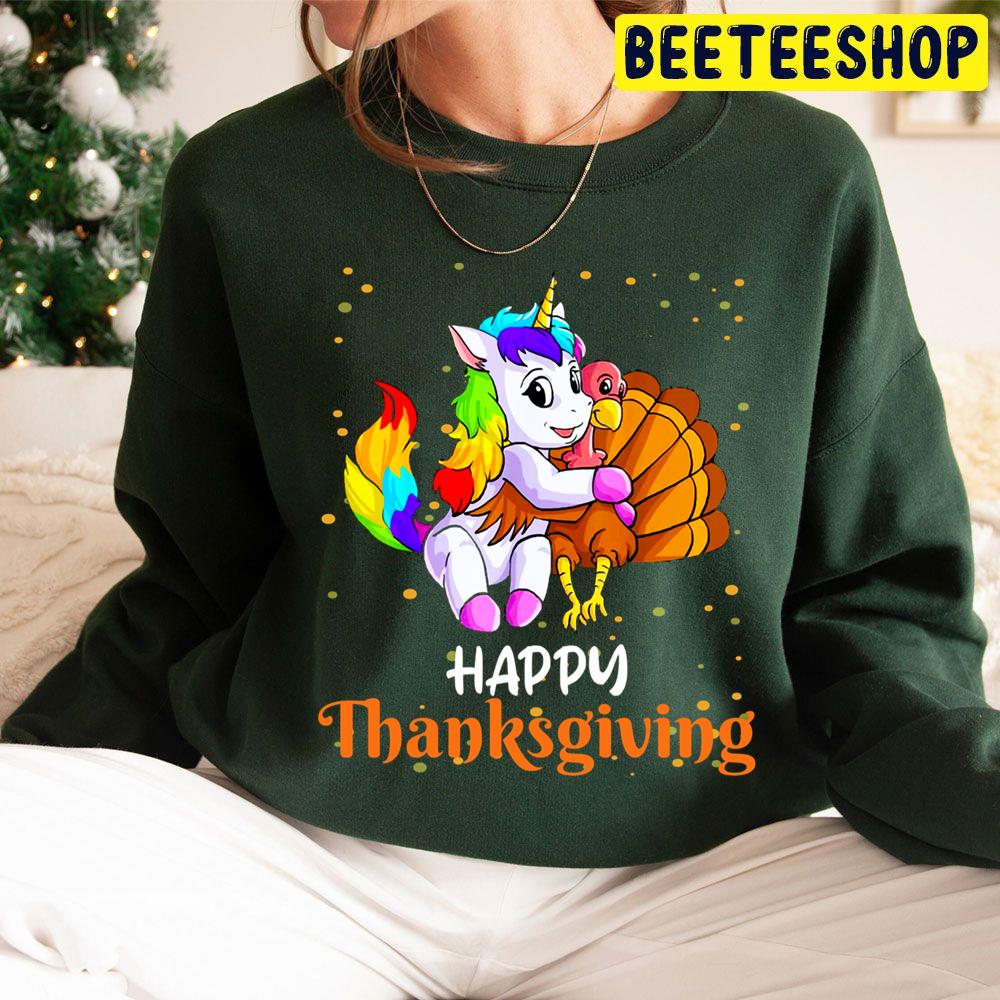 Cute Unicorn Hugs Turkey Happy Thanksgiving Day Trending Unisex Hoodie Cute Unicorn Hugs Turkey Happy Thanksgiving Day Trending Unisex Hoodie