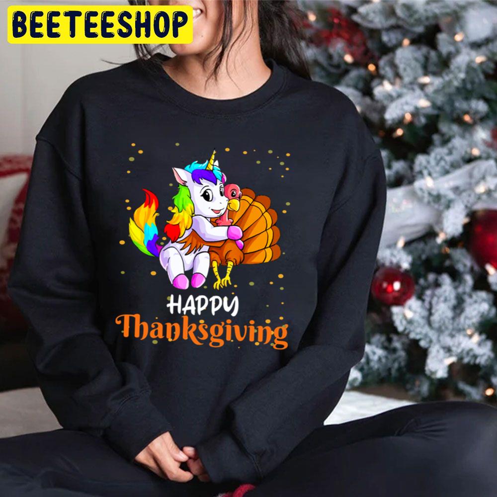 Cute Unicorn Hugs Turkey Happy Thanksgiving Day Trending Unisex Hoodie Cute Unicorn Hugs Turkey Happy Thanksgiving Day Trending Unisex Hoodie
