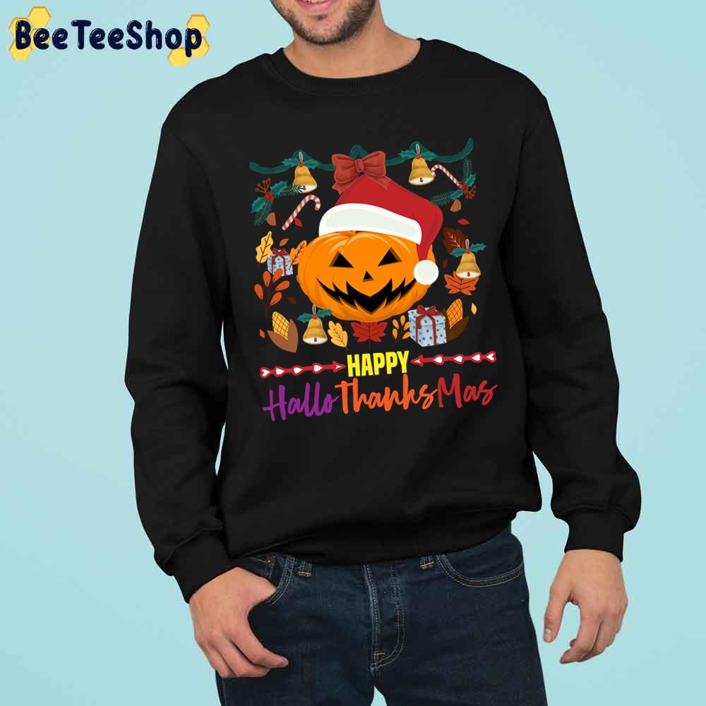 Design Pumpkin Santa Hat Happy Hallothanksmas Trending Unisex Sweatshirt Design Pumpkin Santa Hat Happy Hallothanksmas Trending Unisex Sweatshirt