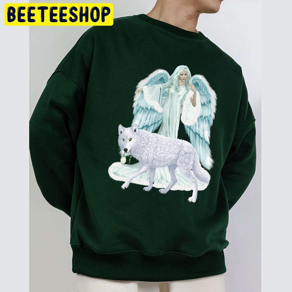 Fantasy Art Winter Angel And Wolf Trending Unisex Sweatshirt Fantasy Art Winter Angel And Wolf Trending Unisex Sweatshirt