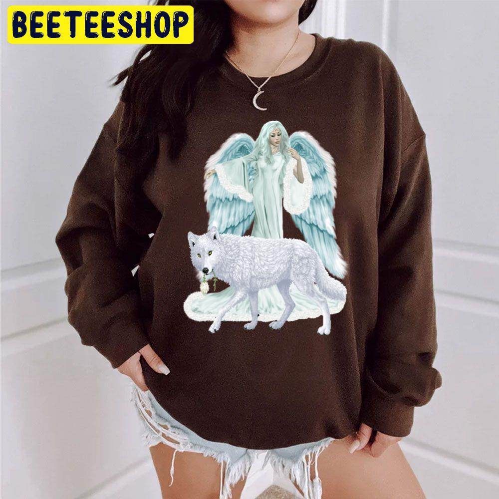 Fantasy Art Winter Angel And Wolf Trending Unisex Sweatshirt Fantasy Art Winter Angel And Wolf Trending Unisex Sweatshirt