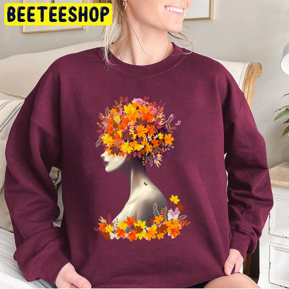 Floral Lady Cute Girl With Autumn Leaves Trending Unisex Sweatshirt Floral Lady Cute Girl With Autumn Leaves Trending Unisex Sweatshirt