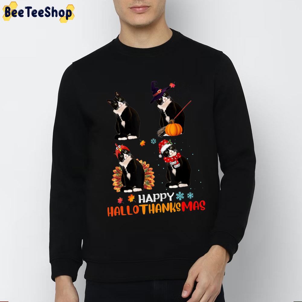 Halloween And Merry Christmas Tuxedo Cat Happy Hallothanksmas Trending Unisex Sweatshirt Halloween And Merry Christmas Tuxedo Cat Happy Hallothanksmas Trending Unisex Sweatshirt