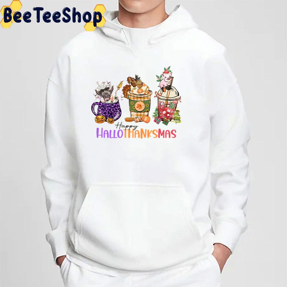 Happy Hallothanksmas Cow Chicken And Pig Coffee Cup Trending Unisex Sweatshirt Happy Hallothanksmas Cow Chicken And Pig Coffee Cup Trending Unisex Sweatshirt