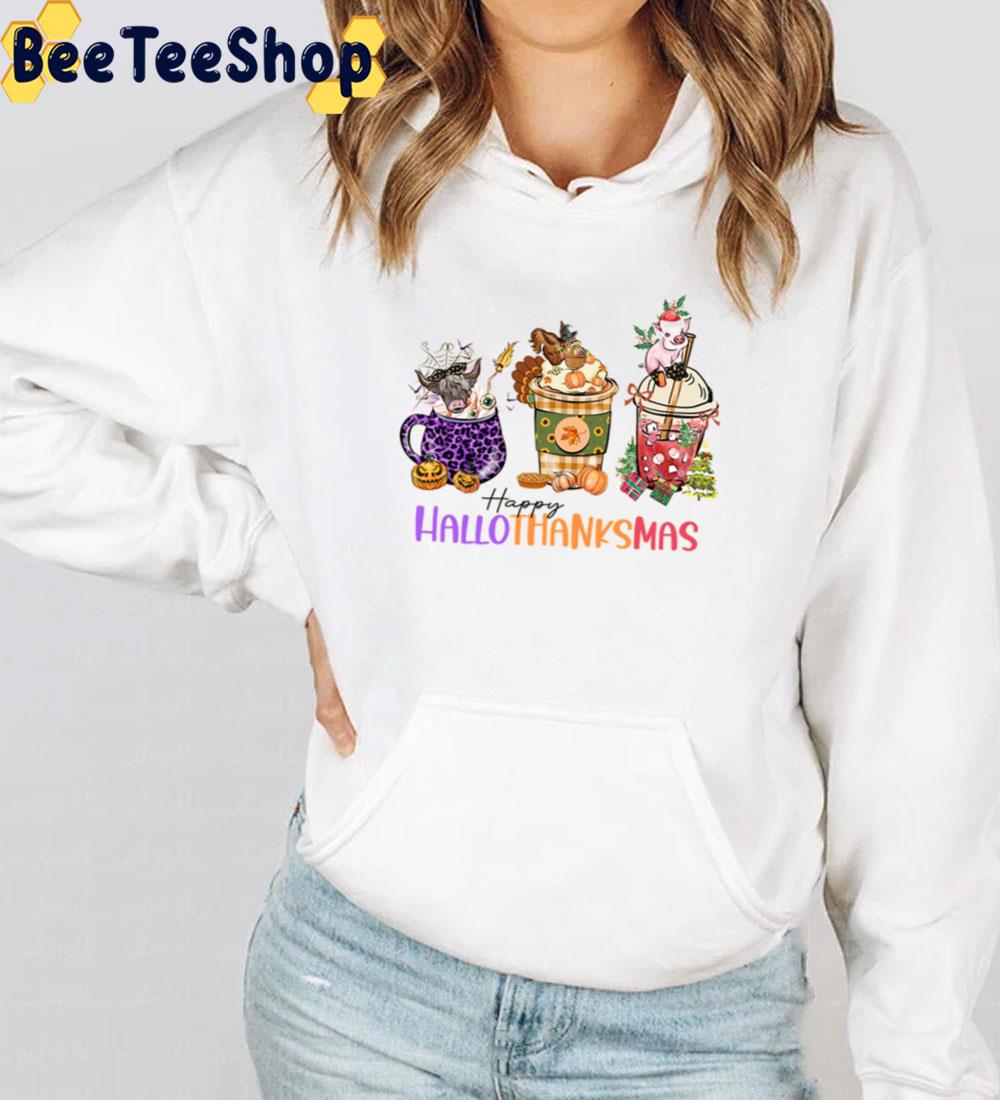 Happy Hallothanksmas Cow Chicken And Pig Coffee Cup Trending Unisex Sweatshirt Happy Hallothanksmas Cow Chicken And Pig Coffee Cup Trending Unisex Sweatshirt