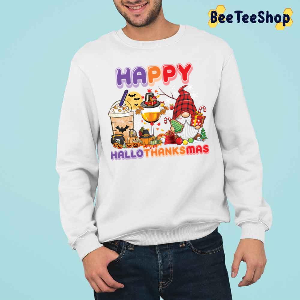 Happy Hallothanksmas Gnomes Wine Coffee Trending Unisex Sweatshirt Happy Hallothanksmas Gnomes Wine Coffee Trending Unisex Sweatshirt