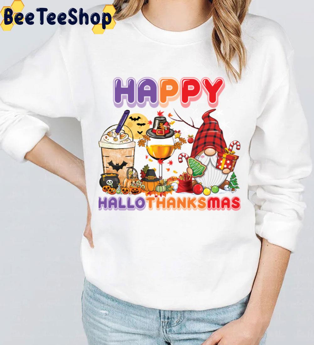 Happy Hallothanksmas Gnomes Wine Coffee Trending Unisex Sweatshirt Happy Hallothanksmas Gnomes Wine Coffee Trending Unisex Sweatshirt