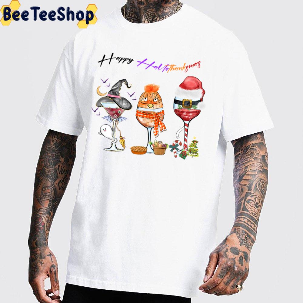 Happy Hallothanksmas Wine Glasses Design Trending Unisex Sweatshirt Happy Hallothanksmas Wine Glasses Design Trending Unisex Sweatshirt