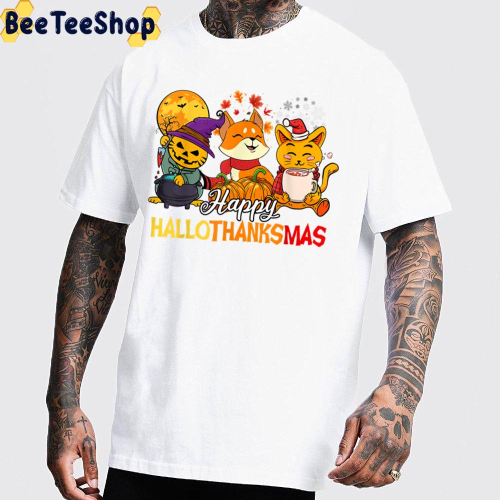 Happy Hallothanksmas With Cats Trending Unisex Sweatshirt Happy Hallothanksmas With Cats Trending Unisex Sweatshirt