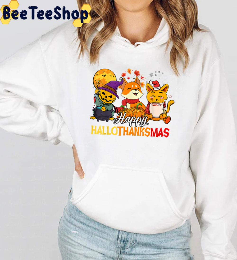 Happy Hallothanksmas With Cats Trending Unisex Sweatshirt Happy Hallothanksmas With Cats Trending Unisex Sweatshirt