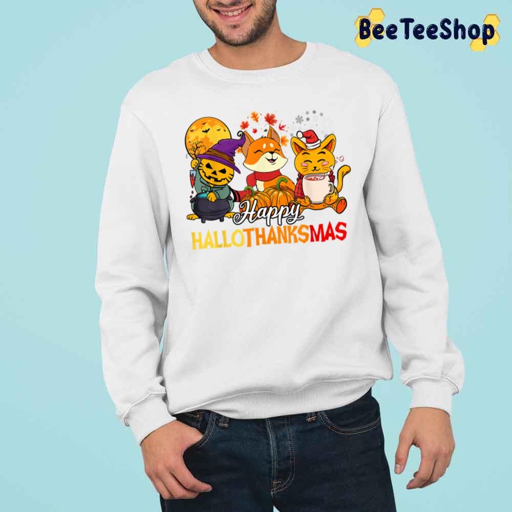 Happy Hallothanksmas With Cats Trending Unisex Sweatshirt Happy Hallothanksmas With Cats Trending Unisex Sweatshirt