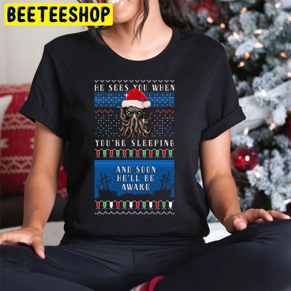 He Sees You When You're Sleeping And Soon He'll Be Awake Knit Christmas Trending Unisex Hoodie He Sees You When You're Sleeping And Soon He'll Be Awake Knit Christmas Trending Unisex Hoodie