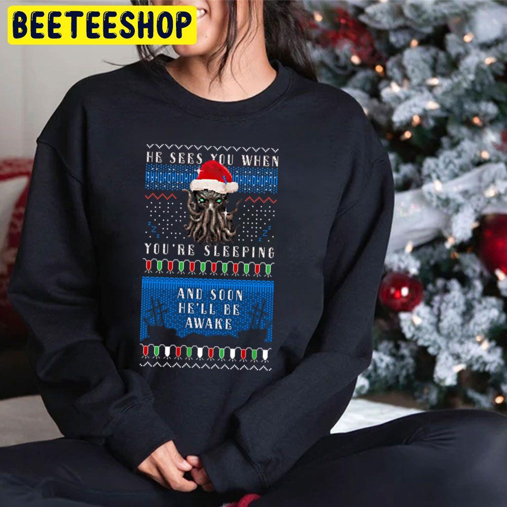 He Sees You When You're Sleeping And Soon He'll Be Awake Knit Christmas Trending Unisex Hoodie He Sees You When You're Sleeping And Soon He'll Be Awake Knit Christmas Trending Unisex Hoodie