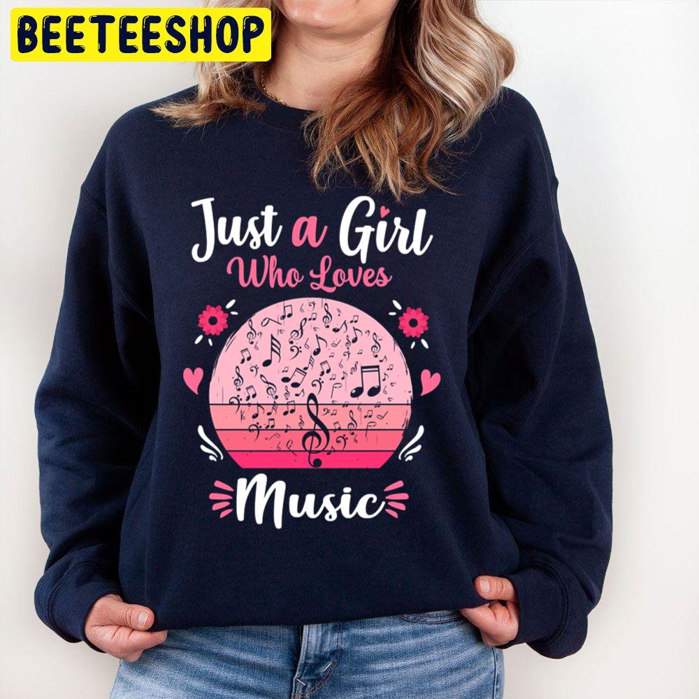 Just A Girl Who Loves Music Pink Retro Vintage Trending Unisex Sweatshirt Just A Girl Who Loves Music Pink Retro Vintage Trending Unisex Sweatshirt