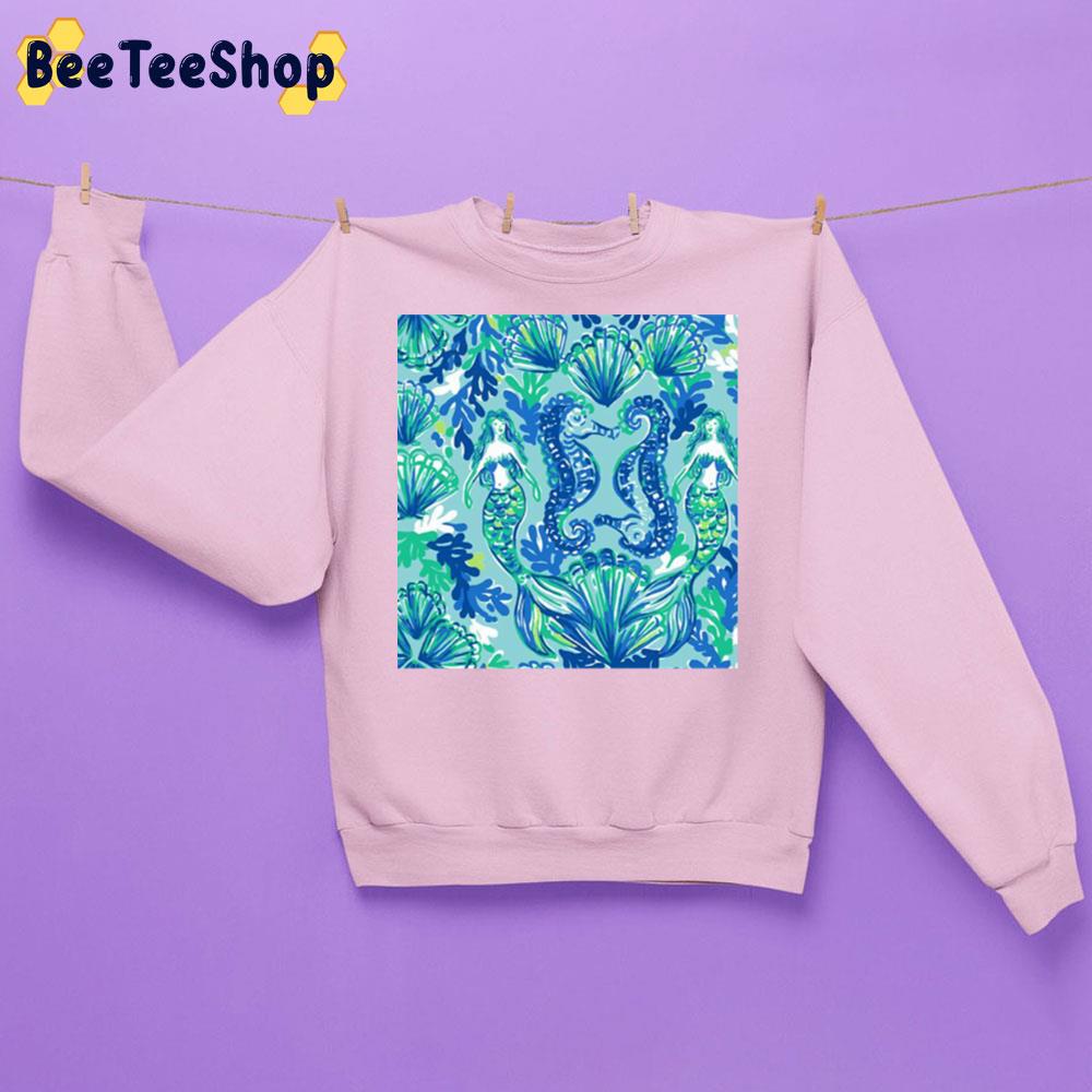 Mermaids And Seahorse Colour Art Retro Trending Unisex Sweatshirt Mermaids And Seahorse Colour Art Retro Trending Unisex Sweatshirt
