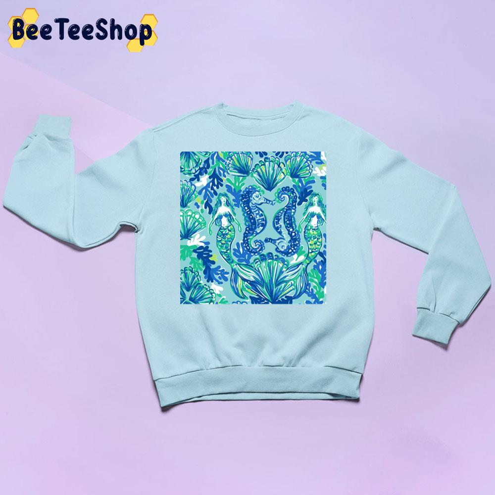 Mermaids And Seahorse Colour Art Retro Trending Unisex Sweatshirt Mermaids And Seahorse Colour Art Retro Trending Unisex Sweatshirt