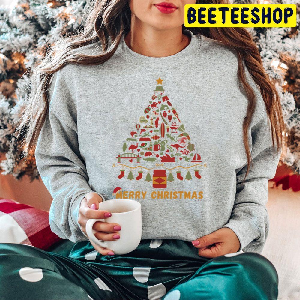 Merry Christmas Australia Australian Christmas Tree Made Up Of Iconssymbols Trending Unisex Hoodie Merry Christmas Australia Australian Christmas Tree Made Up Of Iconssymbols Trending Unisex Hoodie