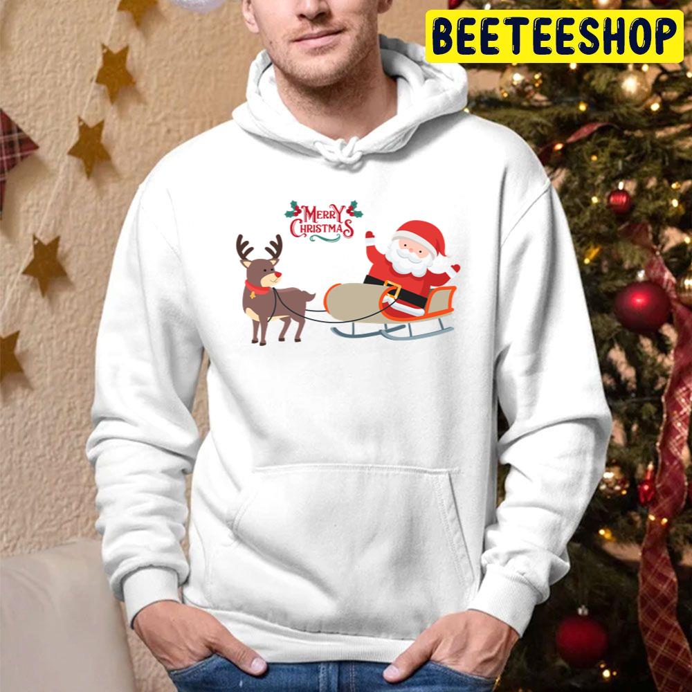 Merry Christmas With Santa And Reindeer Trending Unisex Hoodie Merry Christmas With Santa And Reindeer Trending Unisex Hoodie