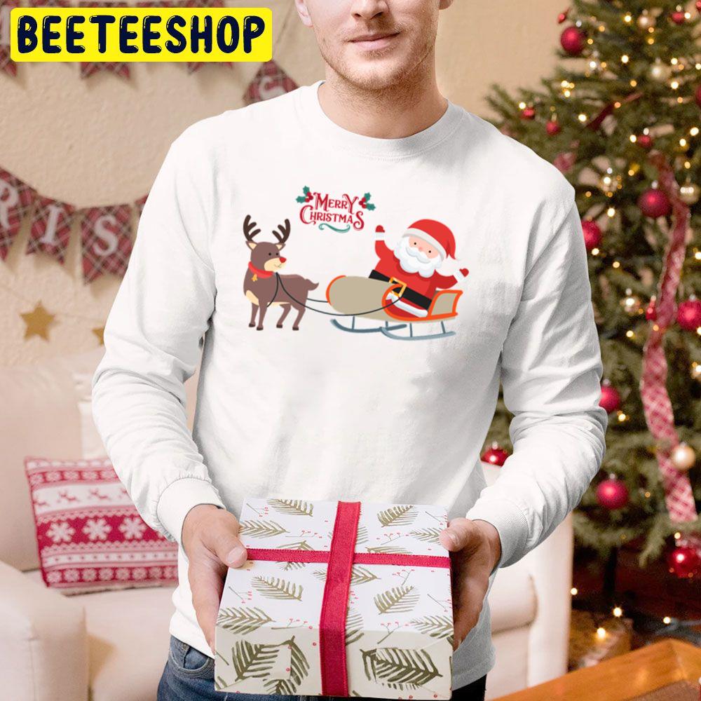 Merry Christmas With Santa And Reindeer Trending Unisex Hoodie Merry Christmas With Santa And Reindeer Trending Unisex Hoodie