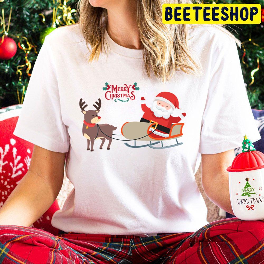 Merry Christmas With Santa And Reindeer Trending Unisex Hoodie Merry Christmas With Santa And Reindeer Trending Unisex Hoodie