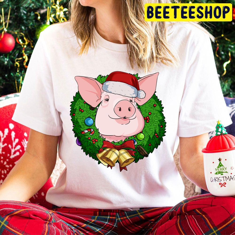 Pig Santa Christmas Wreath Trending Unisex Hoodie Pig Santa Christmas Wreath Trending Unisex Hoodie
