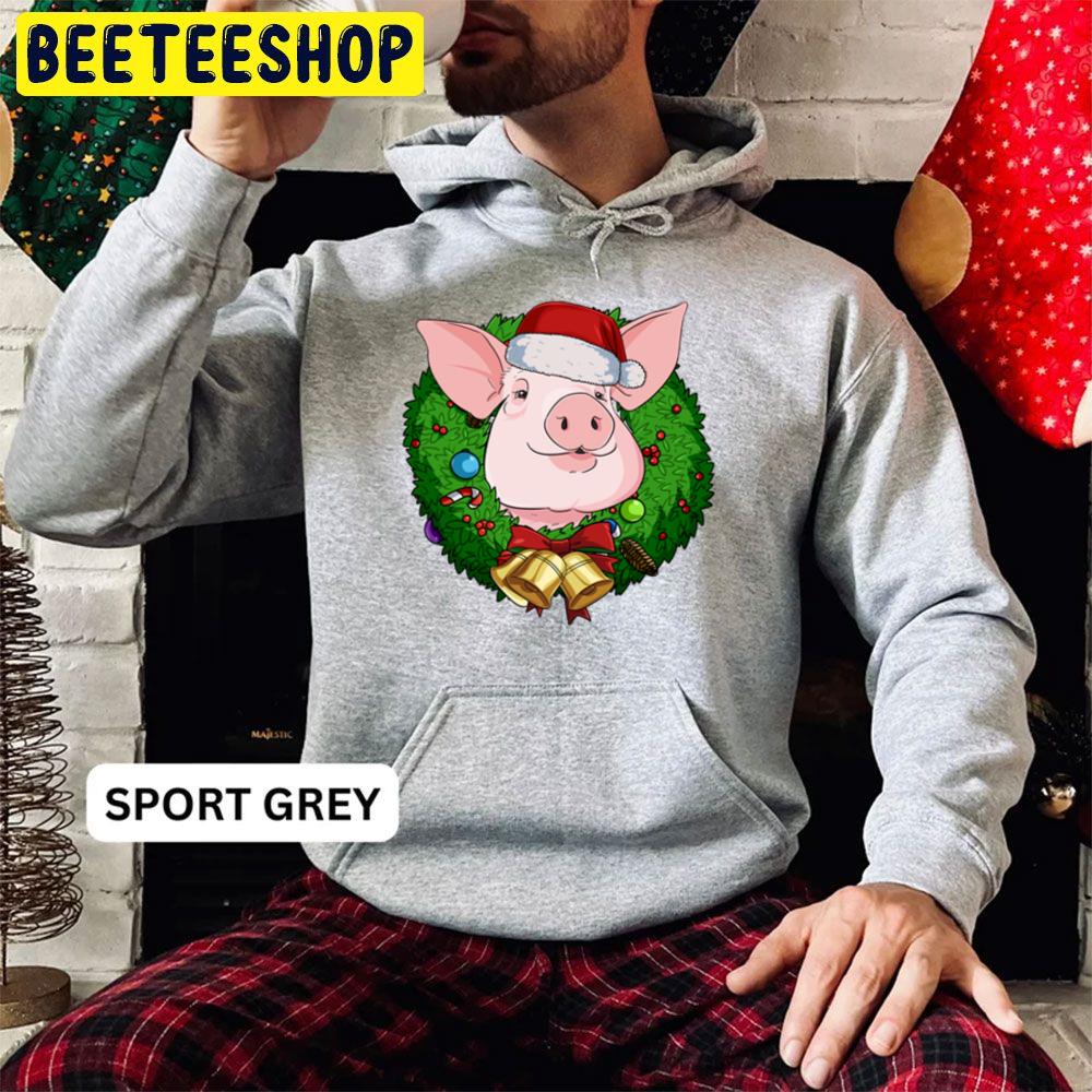 Pig Santa Christmas Wreath Trending Unisex Hoodie Pig Santa Christmas Wreath Trending Unisex Hoodie