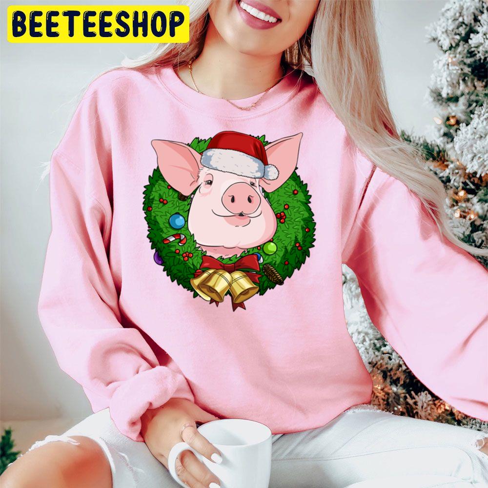 Pig Santa Christmas Wreath Trending Unisex Hoodie Pig Santa Christmas Wreath Trending Unisex Hoodie