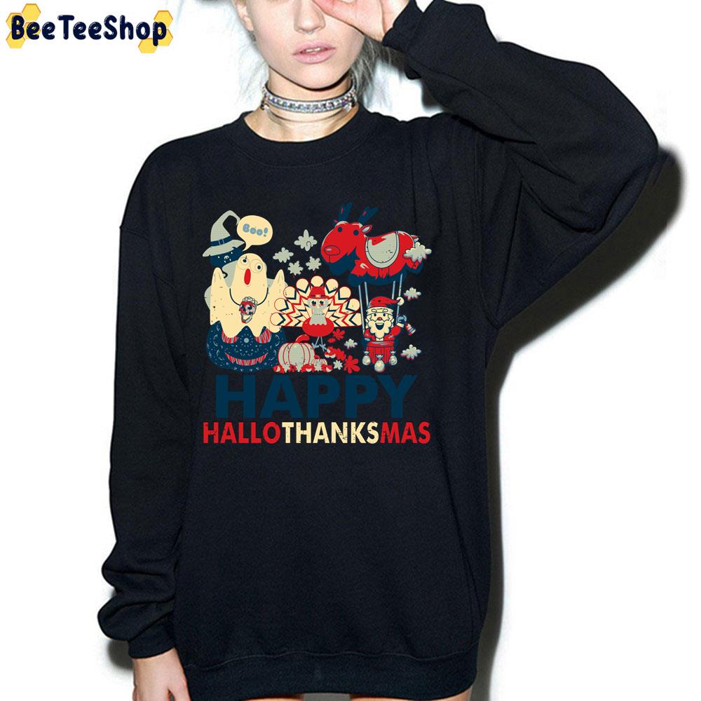 Retro Happy Hallowthanksmas For Halloween Thanksgiving Xmas Trending Unisex Sweatshirt Retro Happy Hallowthanksmas For Halloween Thanksgiving Xmas Trending Unisex Sweatshirt