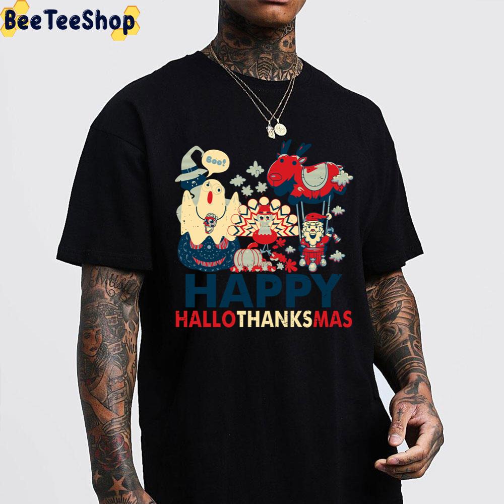 Retro Happy Hallowthanksmas For Halloween Thanksgiving Xmas Trending Unisex Sweatshirt Retro Happy Hallowthanksmas For Halloween Thanksgiving Xmas Trending Unisex Sweatshirt